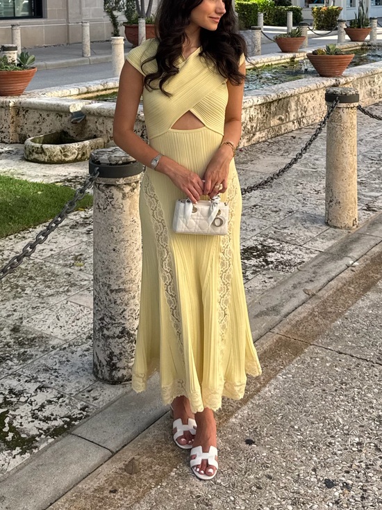 Self-Portrait Dresses & Skirts - Self Portrait YELLOW KNIT LACE INSERT MIDI DRESS